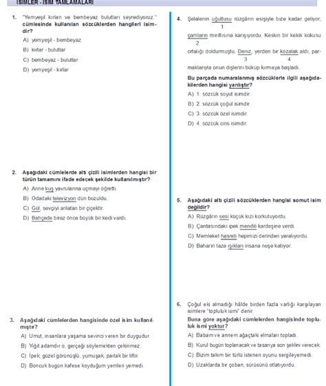 6 sınıf türkçe isim tamlamaları test pdf